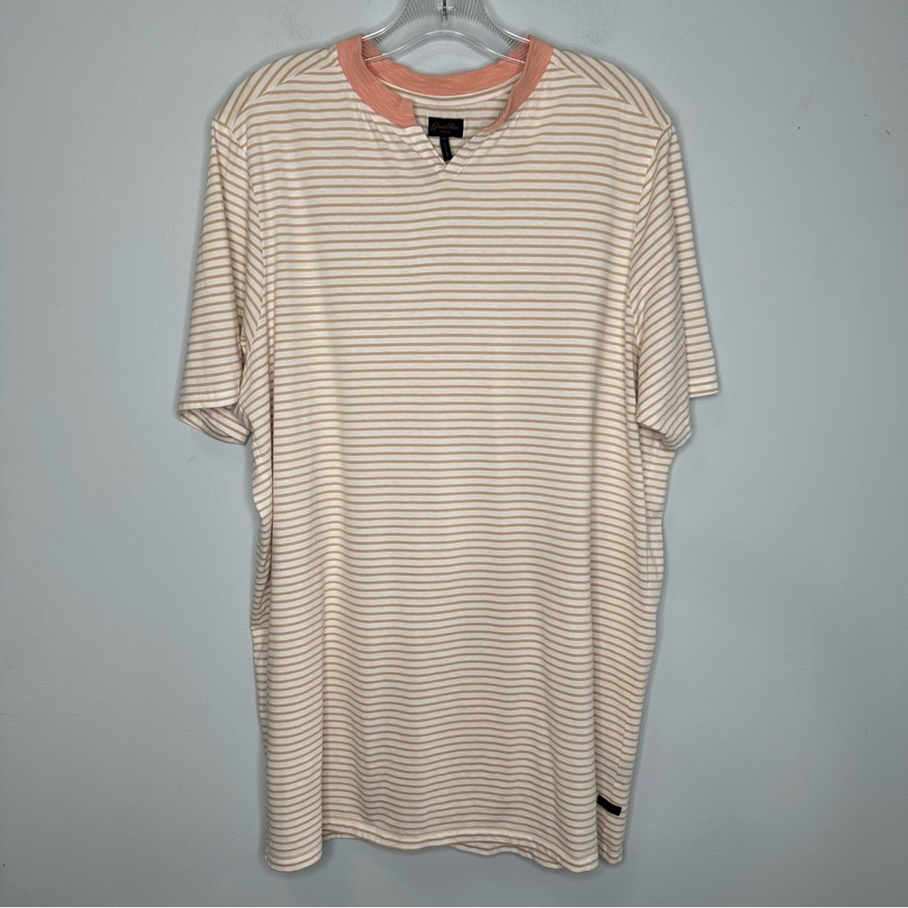 Good Man Brand Men’s Split V Neck Striped Short Sleeve Cotton Tee Shirt Size XL
